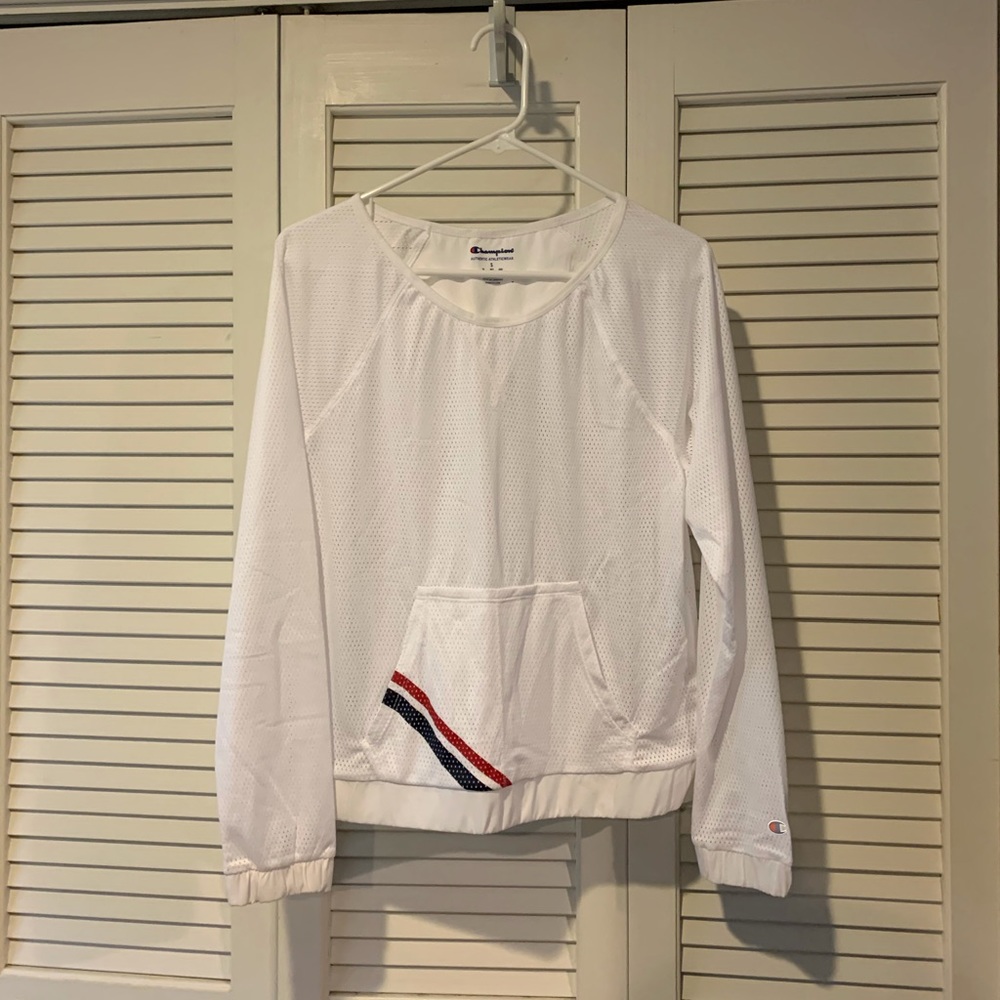 White mesh Champion pullover, size small
